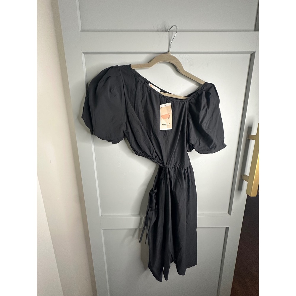 Kirundo Womens Black One Shoulder Puff Sleeve Cutout Midi Dress 7145 New S